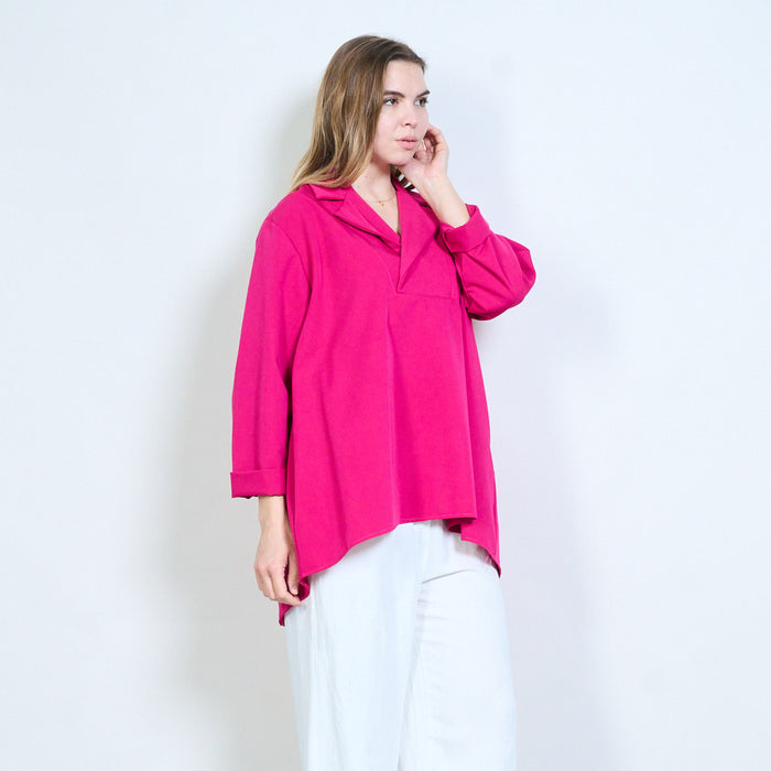Oversized collared high low hem blouse wholesale