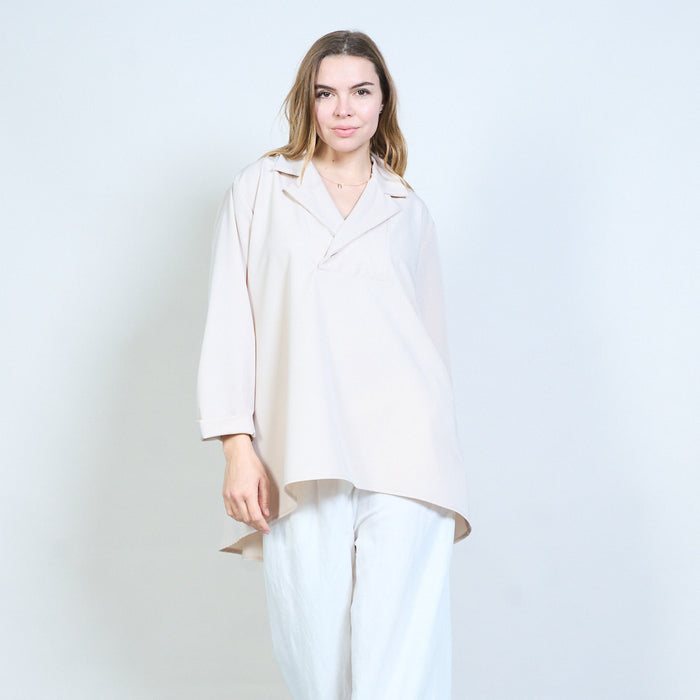 Oversized collared high low hem blouse wholesale