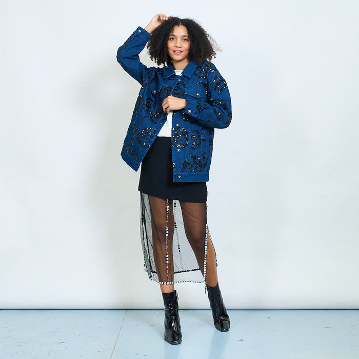 Oversized denim jacket with sequin embellishments wholesale