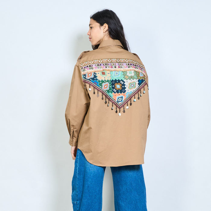 Oversized faux leather utility shirt jacket with flap pockets wholesale