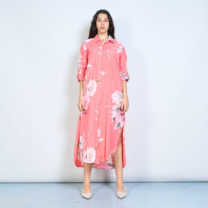 Oversized floral print button down shirt maxi dress wholesale