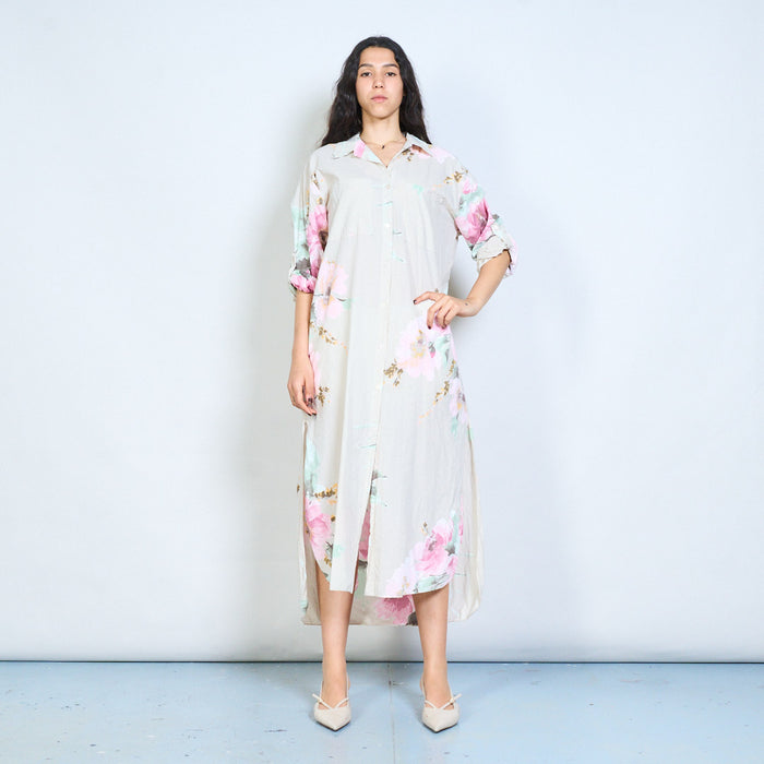 Oversized floral print button down shirt maxi dress wholesale
