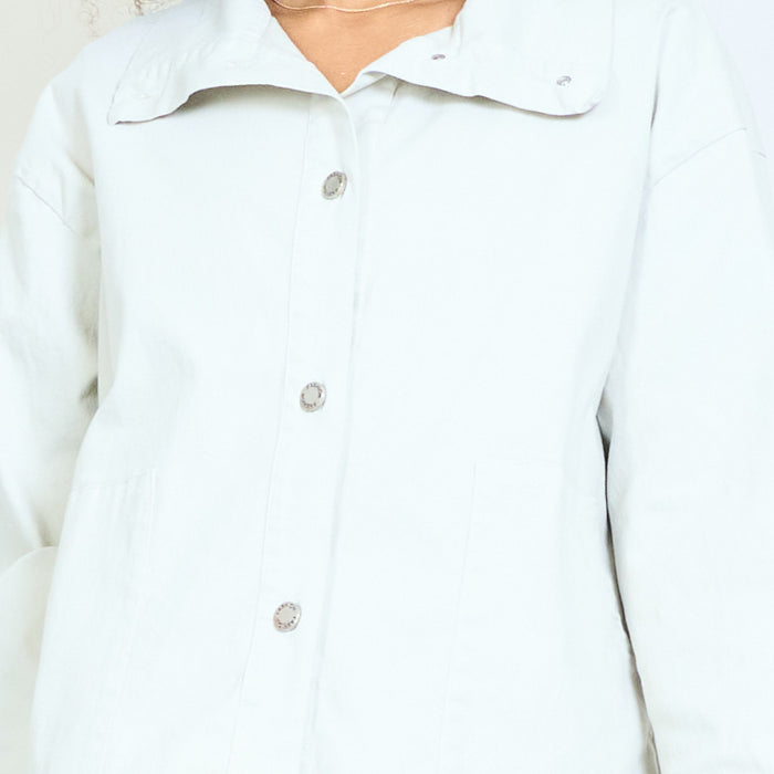 Oversized structured collar button down shirt jacket with front pockets wholesale