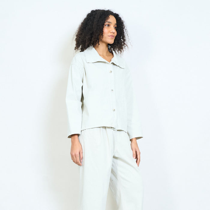 Oversized structured collar button down shirt jacket with front pockets wholesale