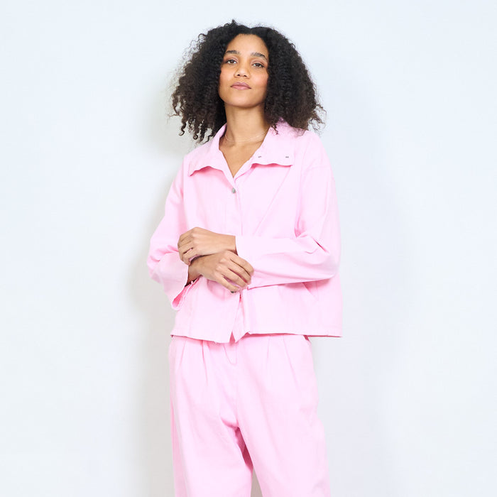 Oversized structured collar button down shirt jacket with front pockets wholesale