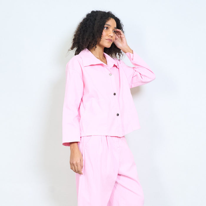 Oversized structured collar button down shirt jacket with front pockets wholesale