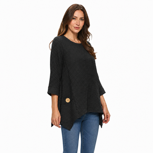 Oversized Waffle Tunic in Black - FW135-BLK
