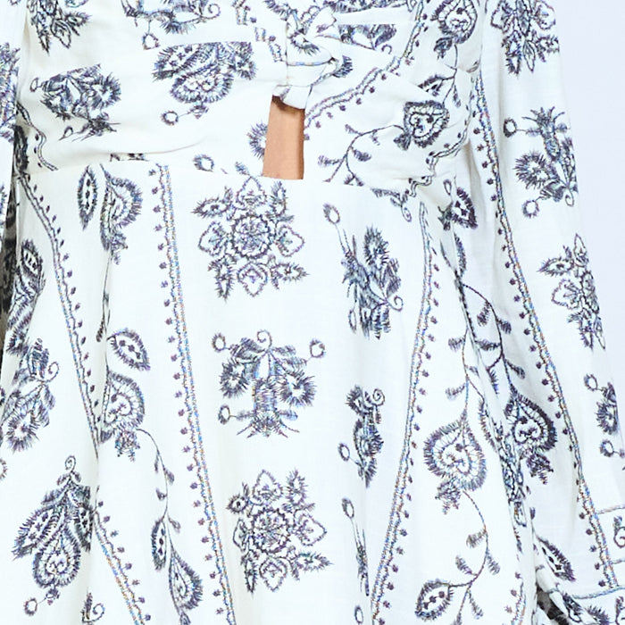 Paisley floral graphic tie waist long sleeve dress wholesale