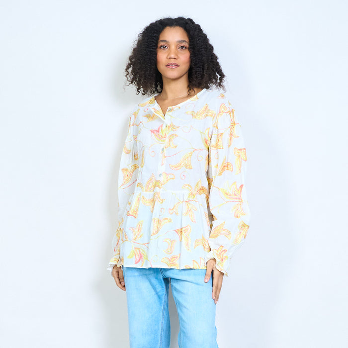 Paisley vine print tiered blouse wholesale