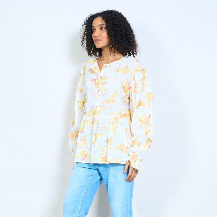 Paisley vine print tiered blouse wholesale