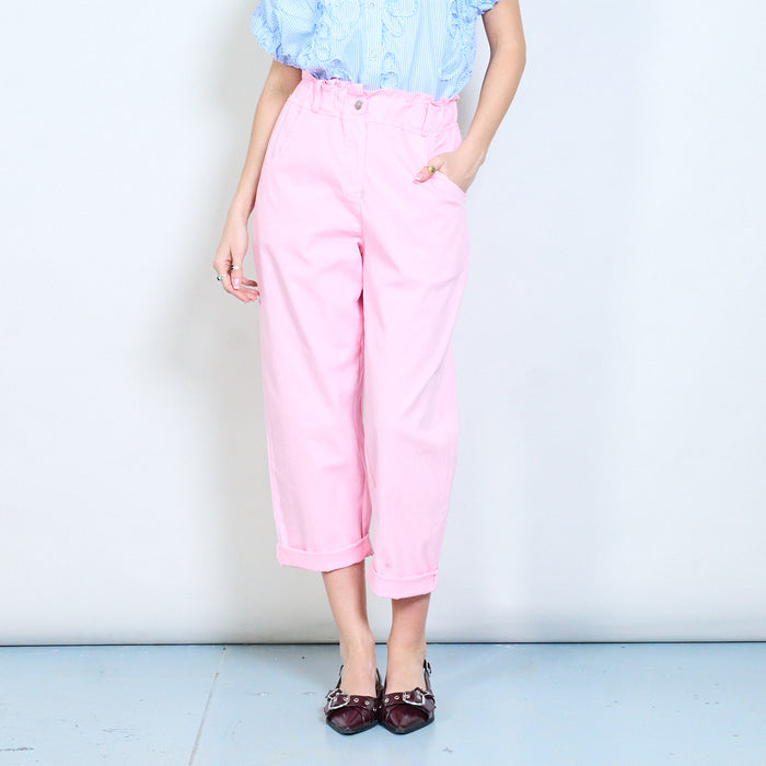 Paperbag waist tapered ankle-length casual trousers wholesale