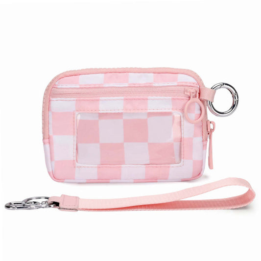 Pink Checkered Mini Zippered Wristlet Wallet