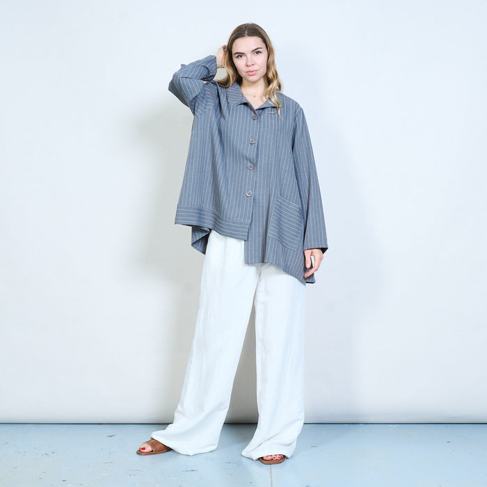 Pinstripe button front oversized longline blouse wholesale