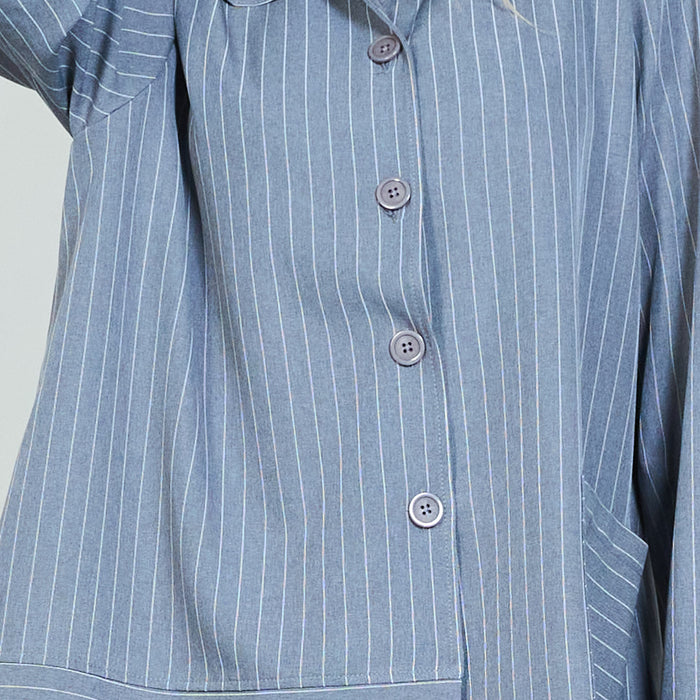 Pinstripe button front oversized longline blouse wholesale