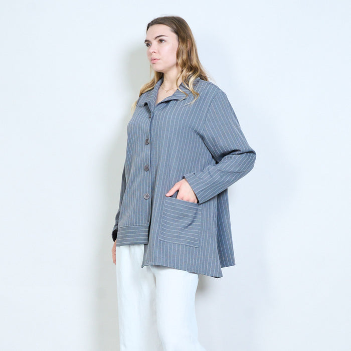 Pinstripe button front oversized longline blouse wholesale