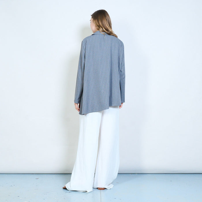 Pinstripe button front oversized longline blouse wholesale