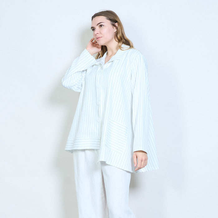 Pinstripe button front oversized longline blouse wholesale