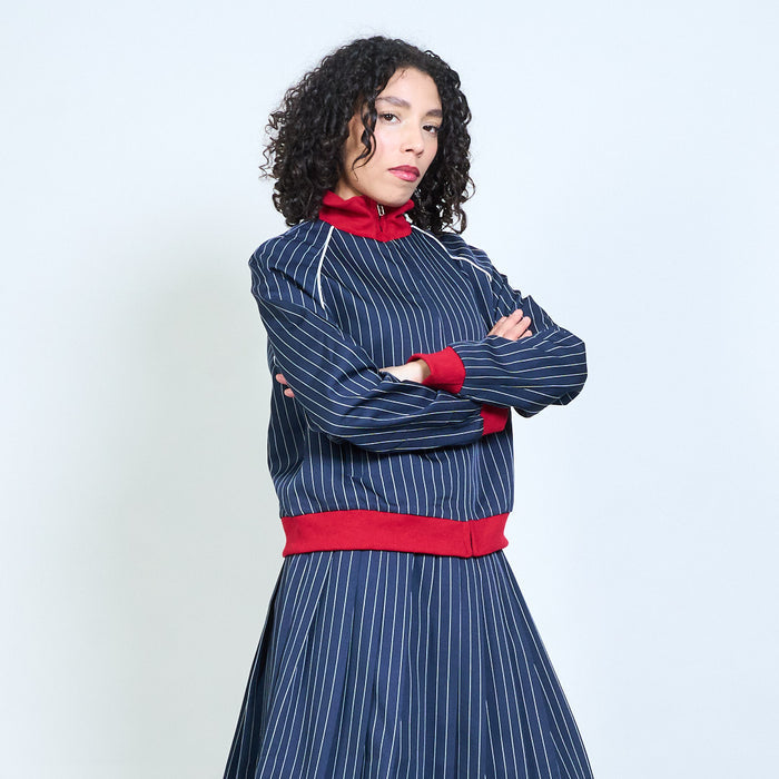 Pinstripe sporty zip jacket with contrast collar wholesale