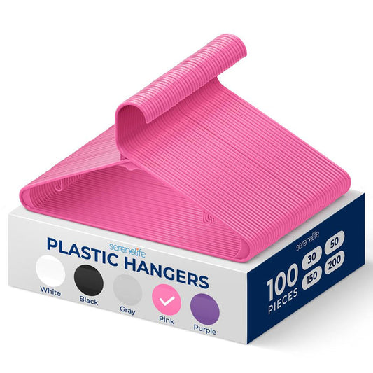 Plastic Clothes Hangers 100-Pack, Non-Slip, Space-Saving, Pink