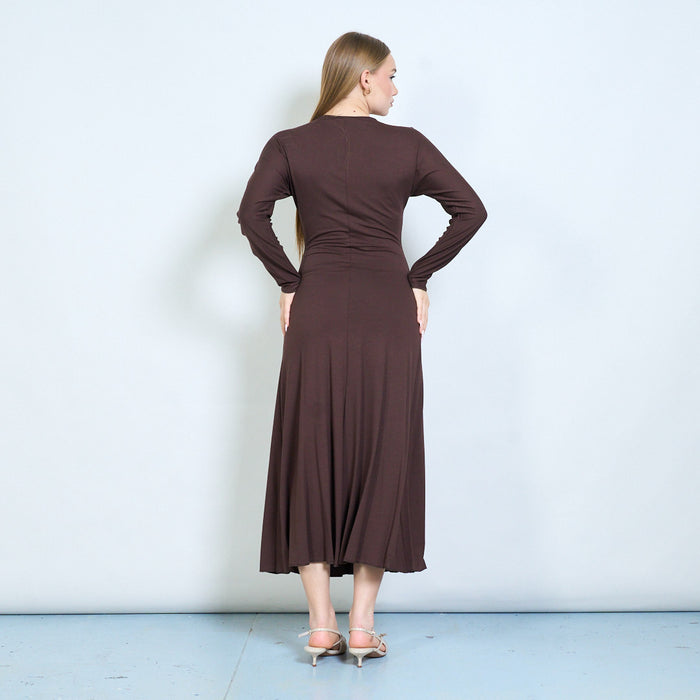Pleated contour-seam fitted long dress wholesale