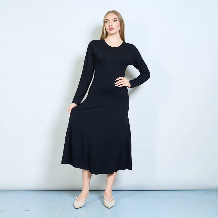 Pleated contour-seam fitted long dress wholesale