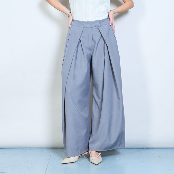 Pleated flowing wide leg trousers with elastic waist wholesale