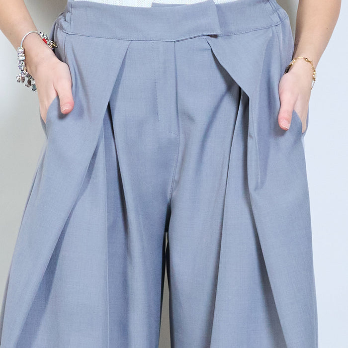 Pleated flowing wide leg trousers with elastic waist wholesale