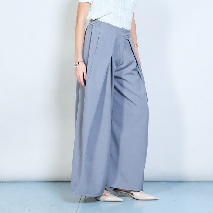 Pleated flowing wide leg trousers with elastic waist wholesale