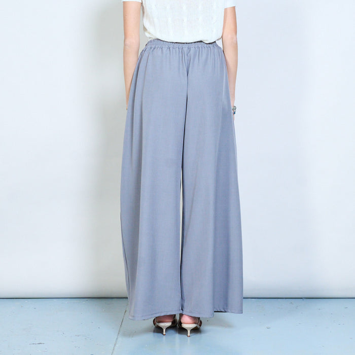 Pleated flowing wide leg trousers with elastic waist wholesale