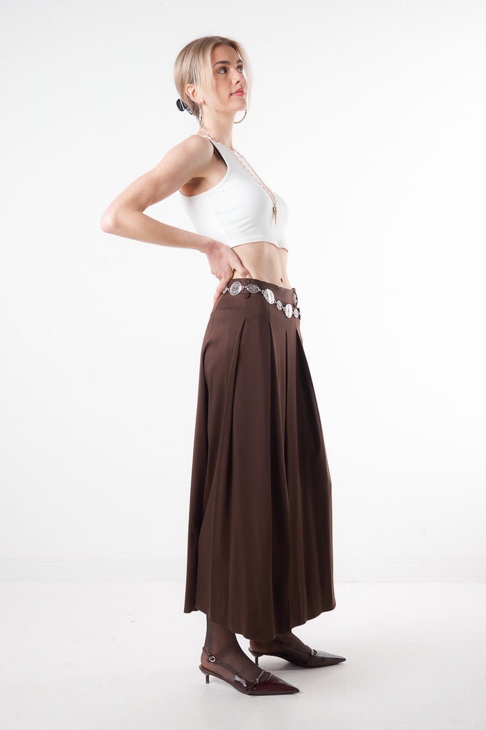 Pleated front long skirt with center slit wholesale
