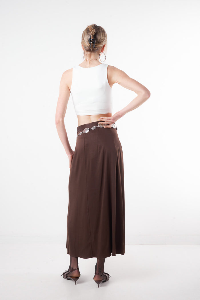 Pleated front long skirt with center slit wholesale
