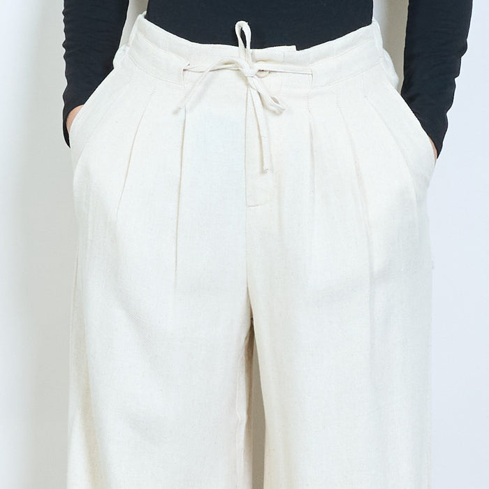 Pleated wide leg trousers with front button and tie detail wholesale
