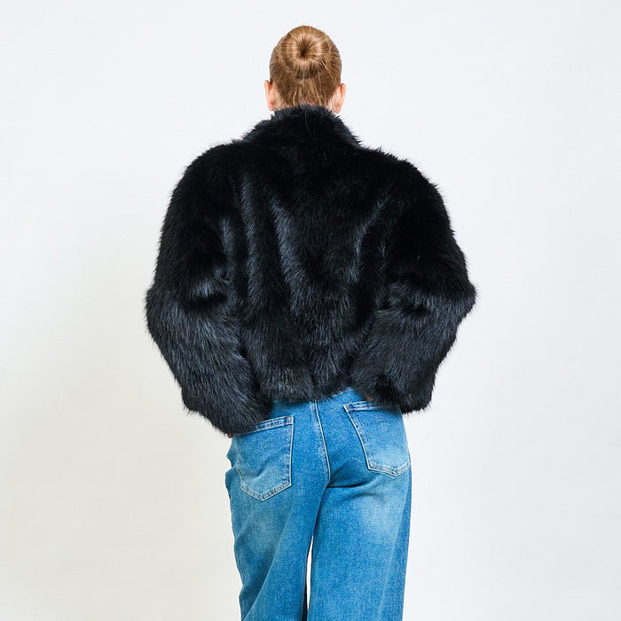 Plush faux fur cropped jacket with pocket flaps wholesale