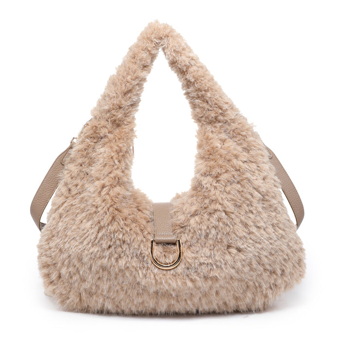 Plush textured hobo bag with gold buckle accent wholesale