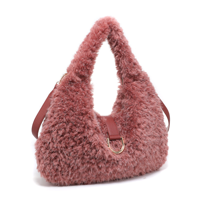 Plush textured hobo bag with gold buckle accent wholesale