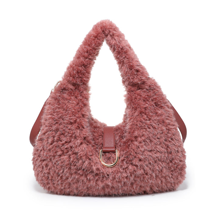 Plush textured hobo bag with gold buckle accent wholesale