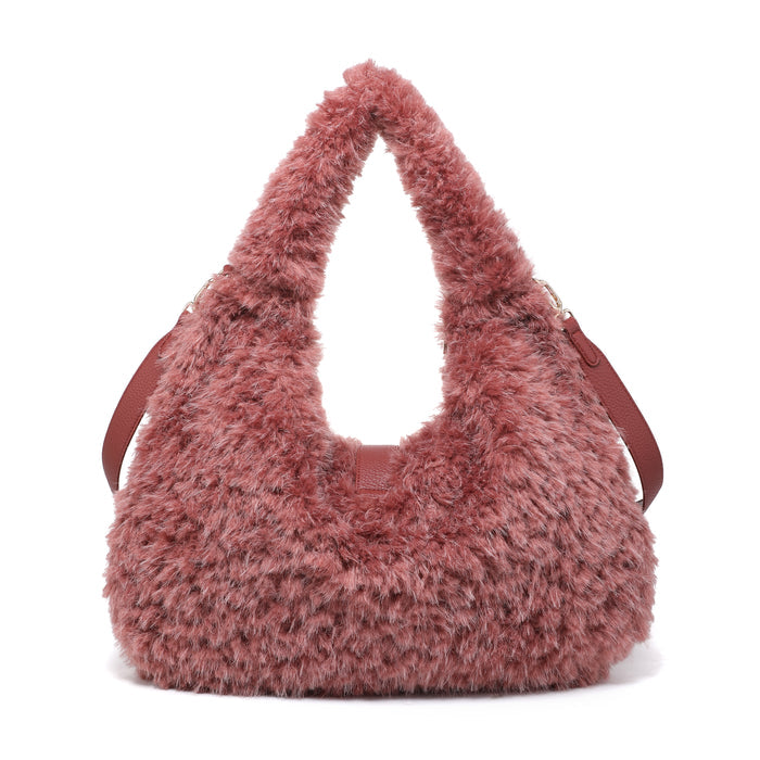 Plush textured hobo bag with gold buckle accent wholesale