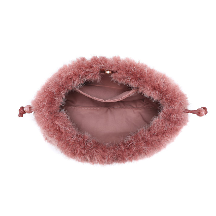 Plush textured shoulder bag with beaded chain accent wholesale