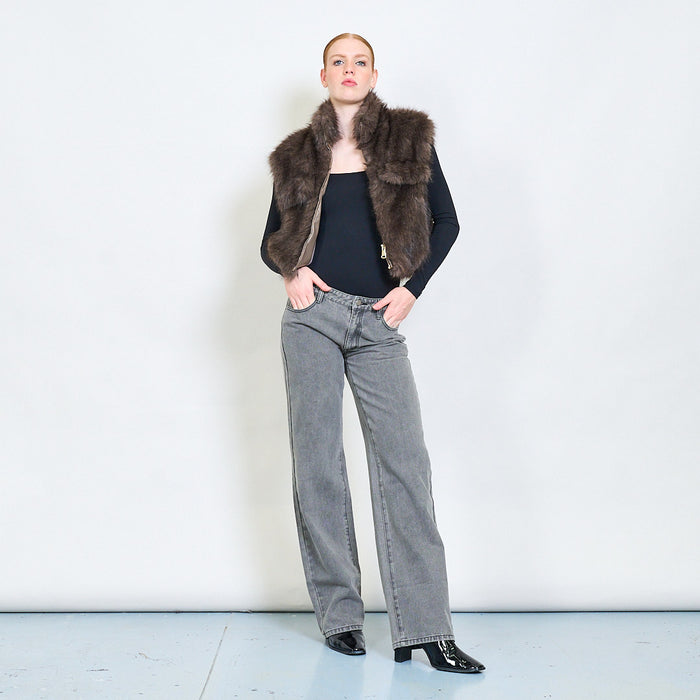 Plush zip-up faux fur vest with high collar wholesale