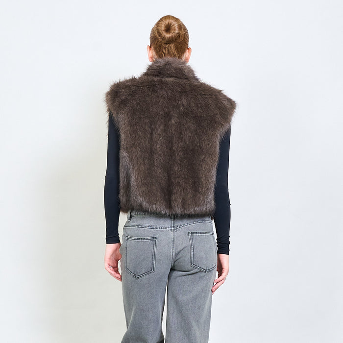 Plush zip-up faux fur vest with high collar wholesale