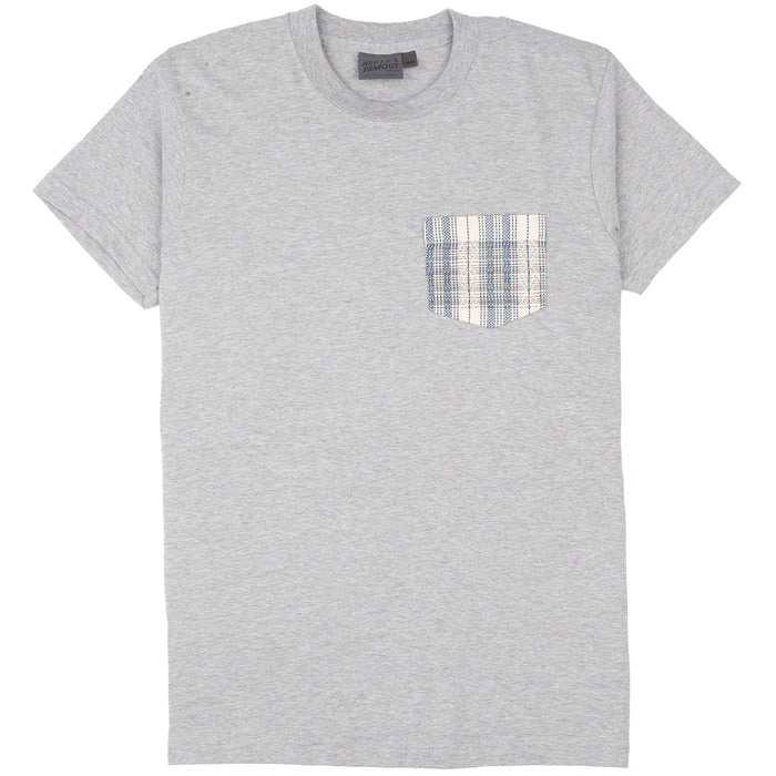 Pocket Tee - Heather Grey - Asagi Sashiko - White by Naked & Famous Denim