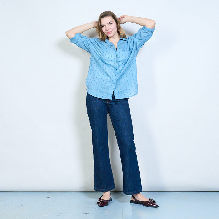 Polka dot classic collar button front relaxed shirt wholesale