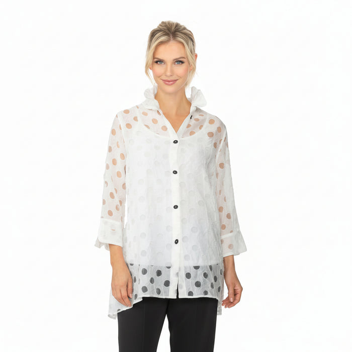 Polka-Dot High-Low Blouse in White - 7032J-WHT