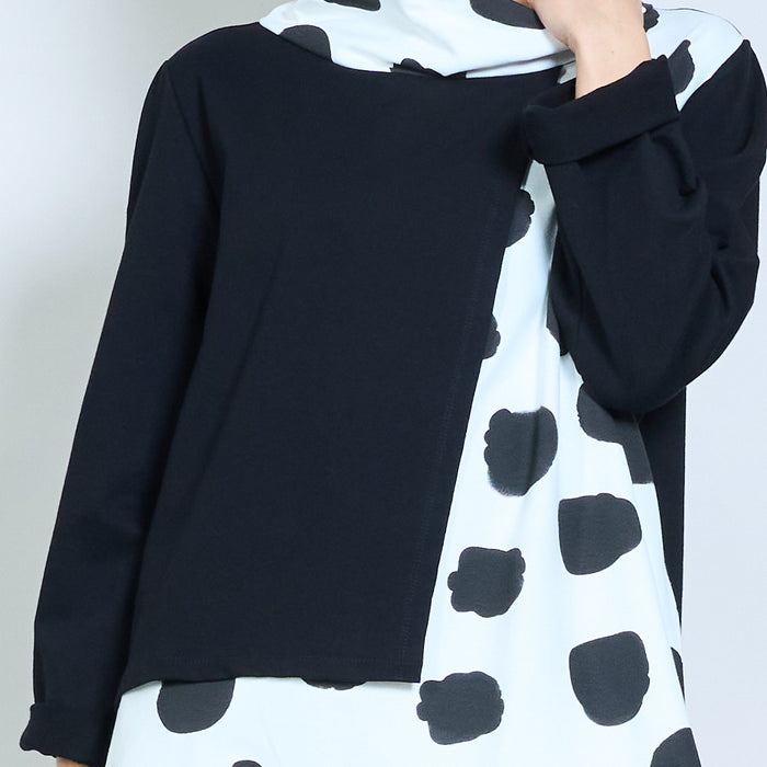 Polka dot mixed-panel cowl-neck asymmetric top wholesale