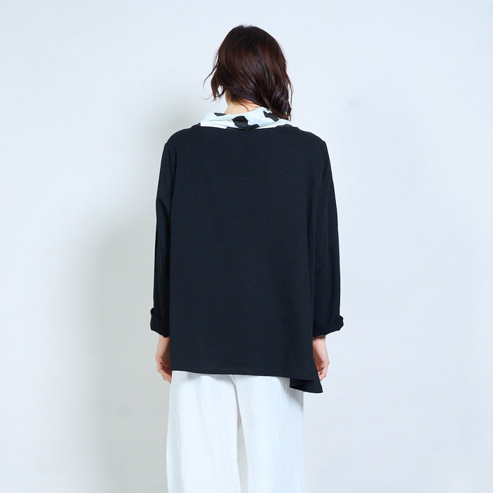 Polka dot mixed-panel cowl-neck asymmetric top wholesale
