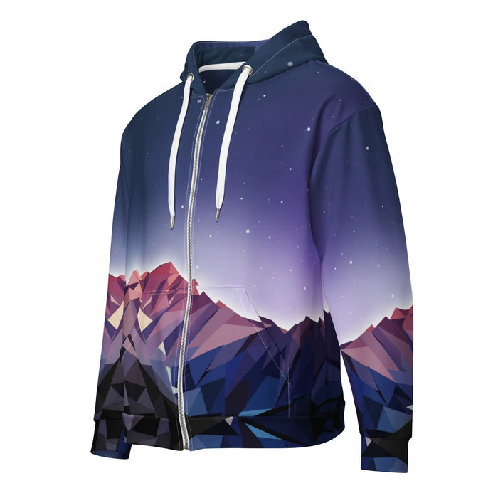 Poly Mountain Zip Hoodie in Geometric Midnight Horizon. OEKO-TEX® 100, REACH Compliant, GRS Certified.