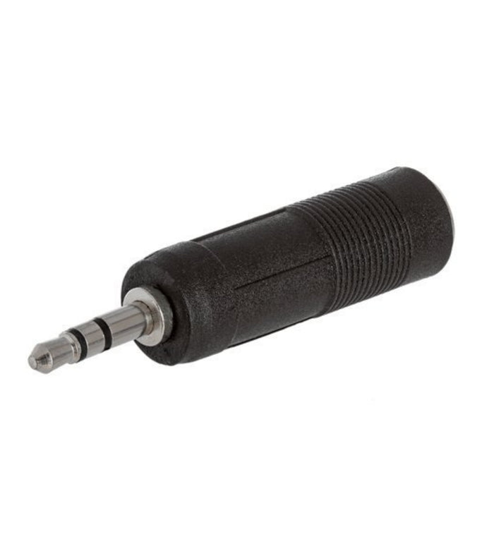 Black 6.3mm female audio adapter with ribbed grip and 3.5mm male pin