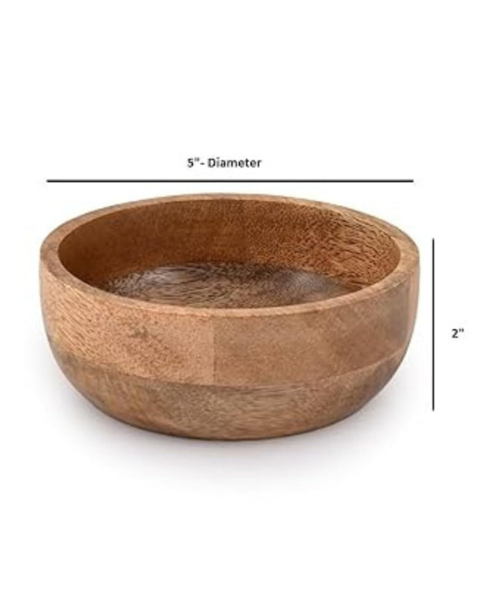 Wooden soup bowl, 5-inch diameter and 2-inch height, natural wood grain