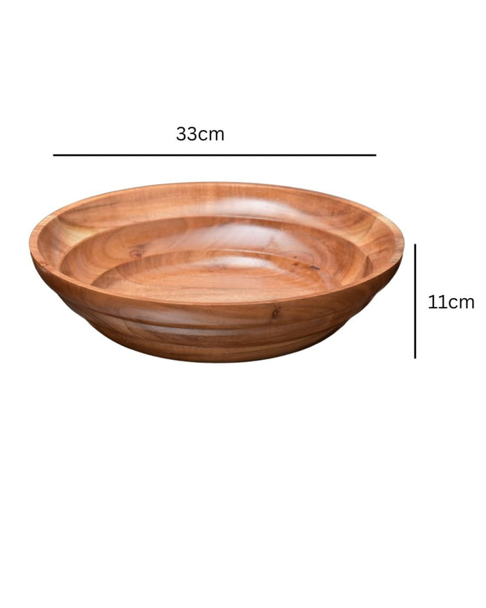Wooden salad bowl in natural wood grain; 33 cm diameter, 11 cm height