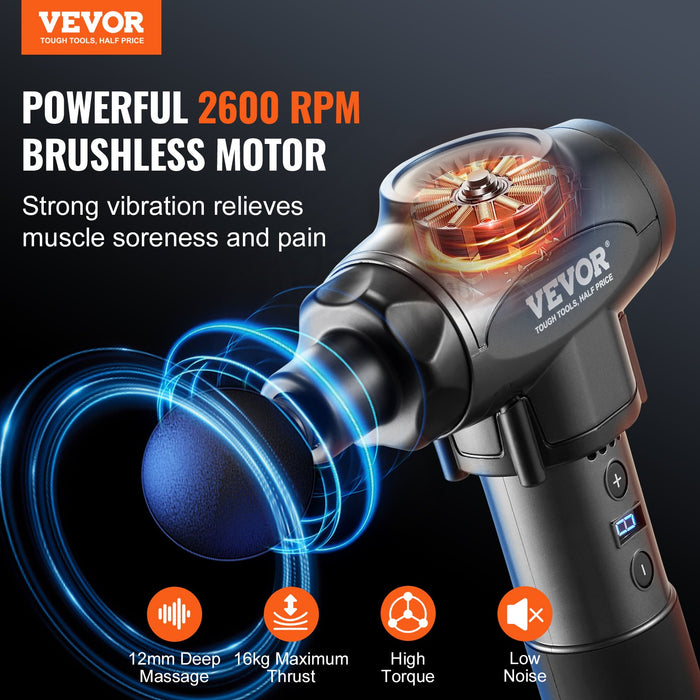Professional Deep Tissue Massage Gun - 9 Speed Levels & 6 Interchangeable Heads - side view